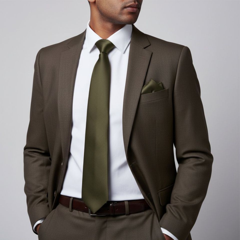 Plain Leaf Green Satin Classic Men's Tie and Pocket Square Set