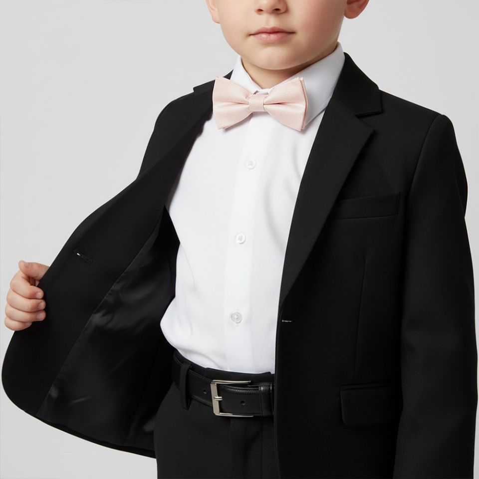 Pre Tied Blush Pink Textured Silk Boys Bow Tie Age 4-7