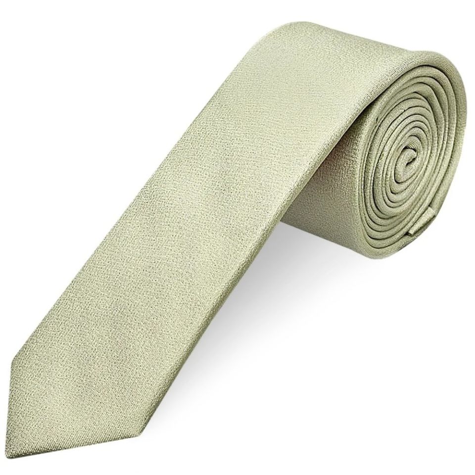 Plain Sage Green Silk Skinny Boys Tie and Pocket Square Set