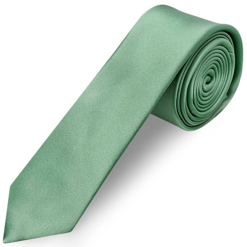 Plain Seagrass Satin Skinny Mens Tie and Pocket Square Set