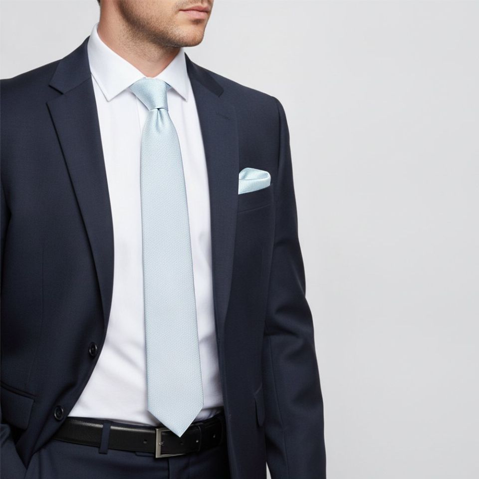 Plain Sky Blue Silk Classic Men's Tie and Pocket Square Set