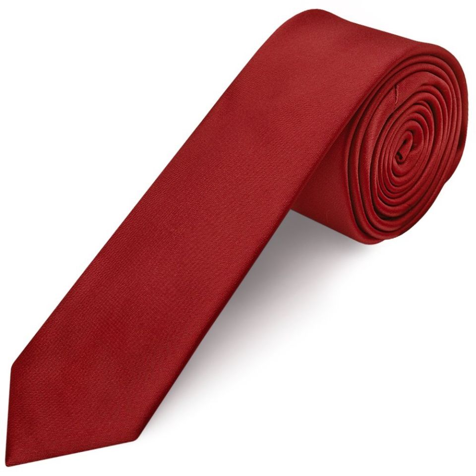 Red Wine Satin Skinny Boys Tie and Pocket Square Set