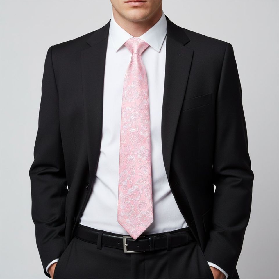 Mens Blush Pink Floral Silk Classic Tie