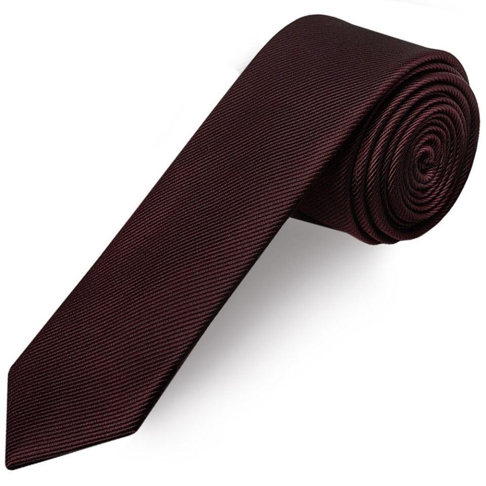 Burgundy Silk Twill Skinny Mens Tie and Pocket Square Set