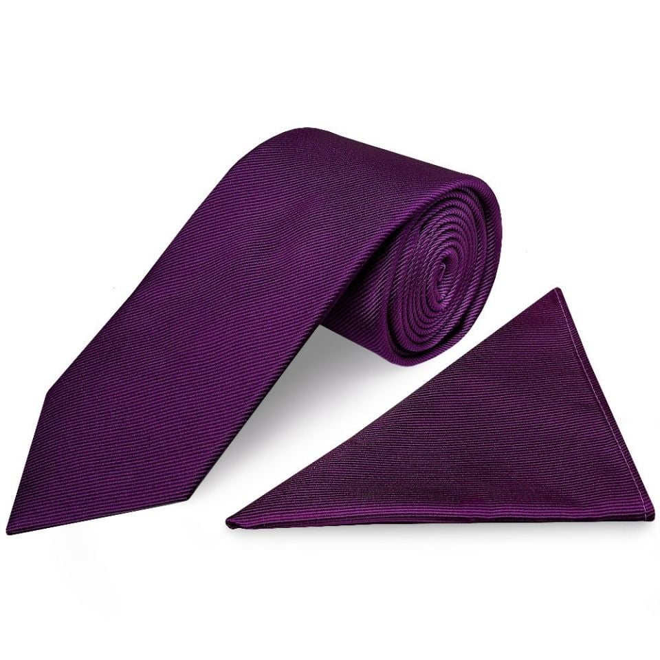 Purple Silk Twill Silk Classic Mens Tie and Pocket Square Set
