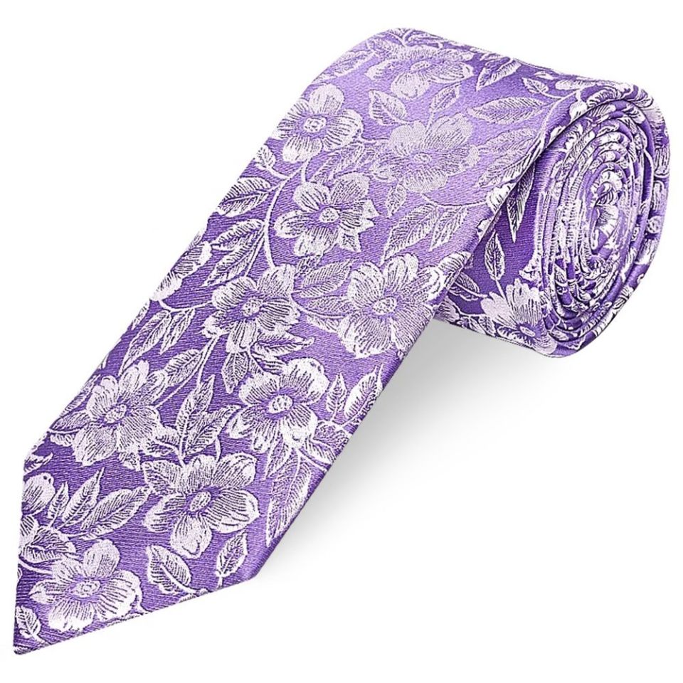Mens Lavender Floral Silk Classic Tie and Pocket Square