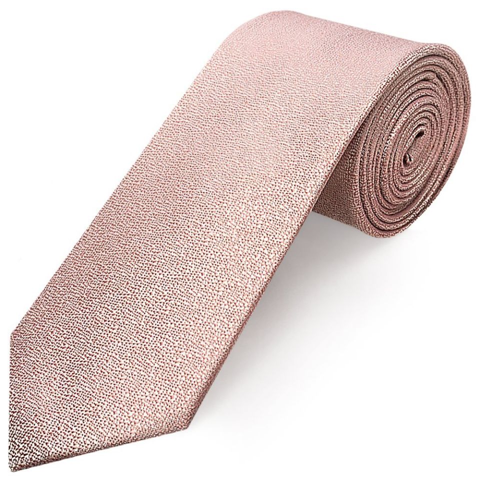 Plain Rose Gold Textured Silk Classic Men's Tie and Pocket Square Set
