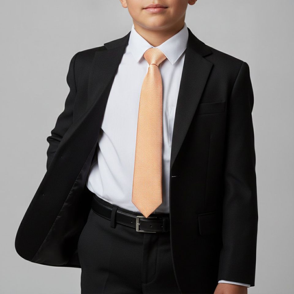 Plain Peach Textured Silk Skinny Boys Tie