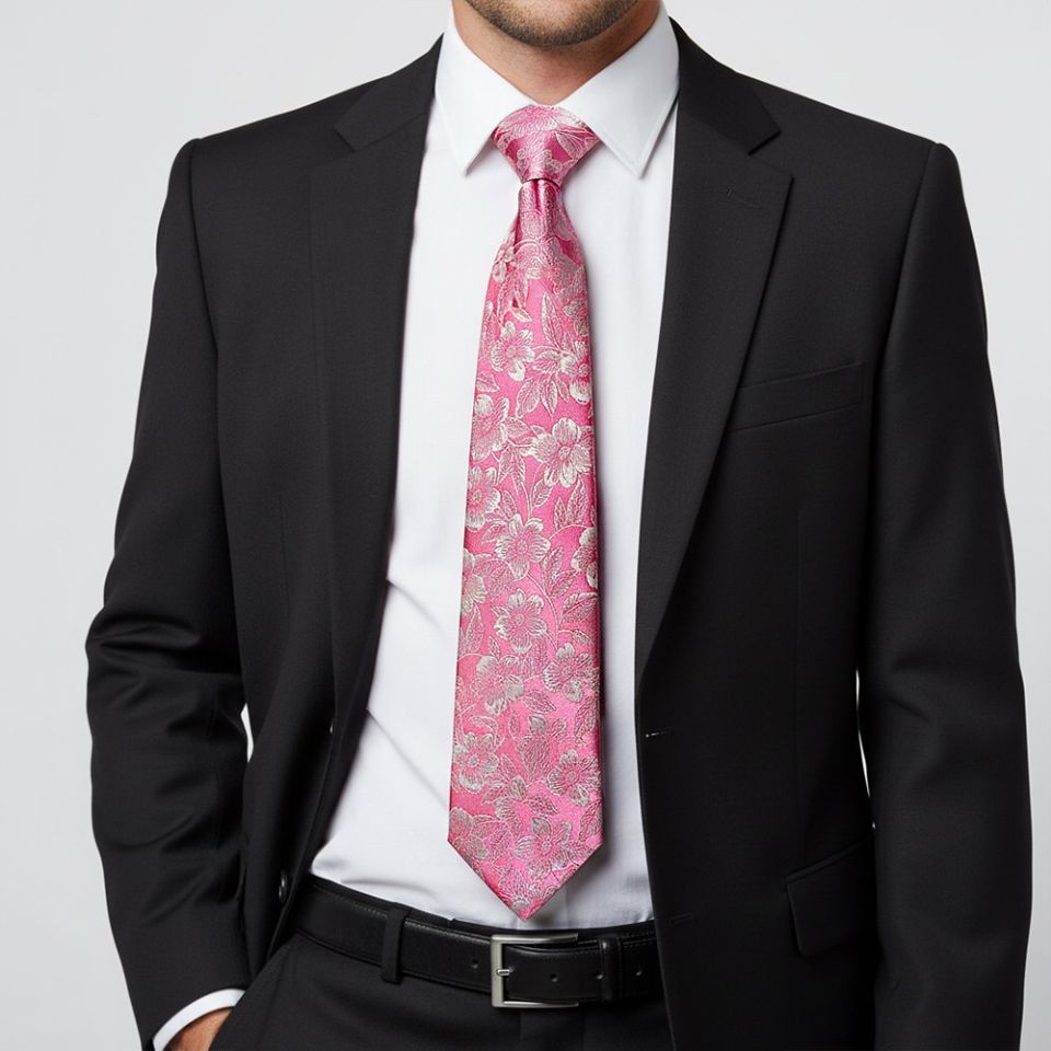 Mens Dusty Pink Floral Silk Classic Tie