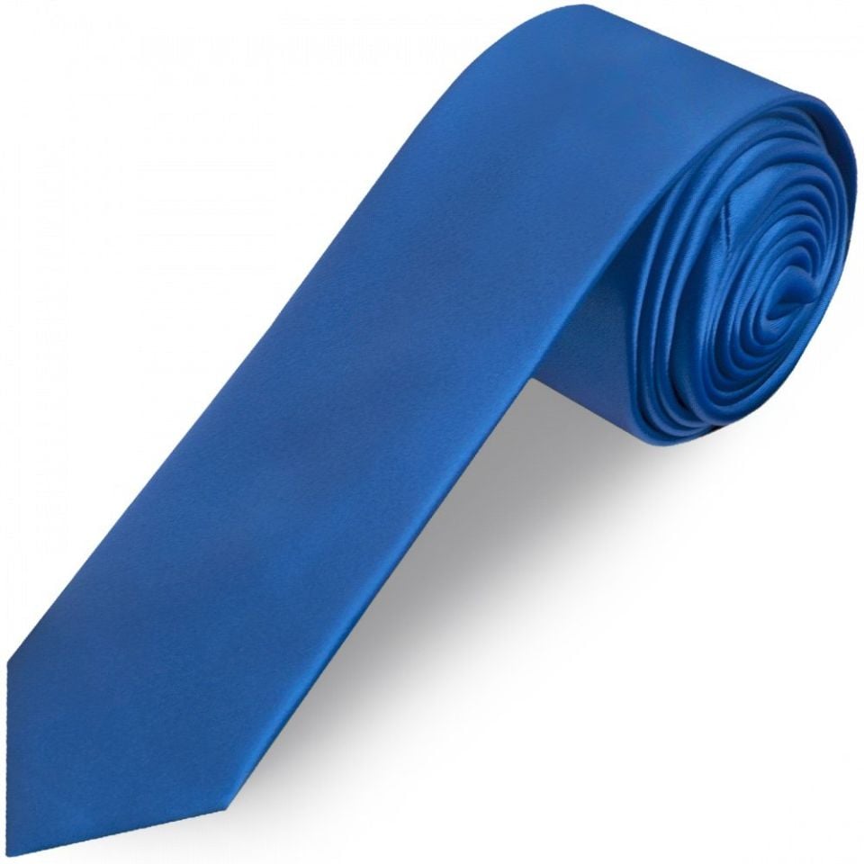 Electric Blue Satin Skinny Boys Tie and Pocket Square Set