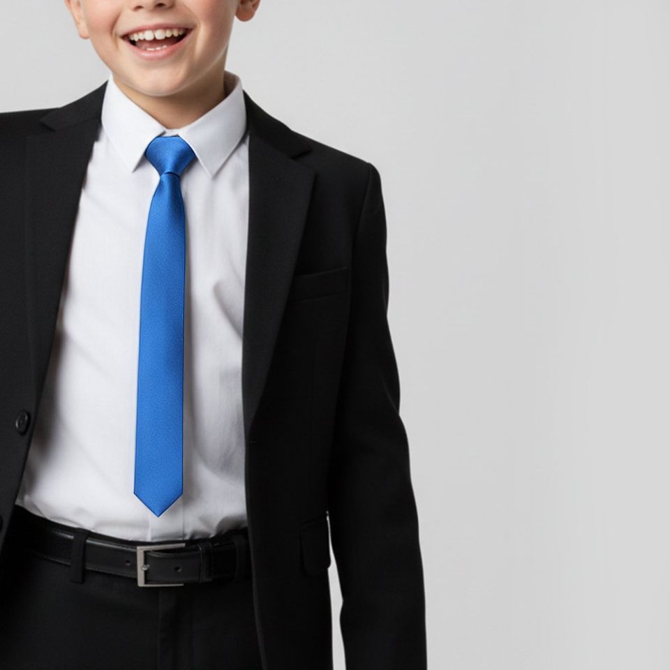 Plain Electric Blue Satin Skinny Boys Tie