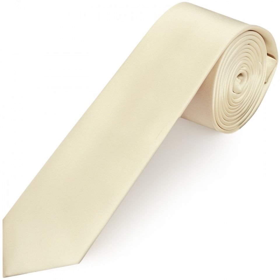 Ivory Satin Skinny Boys Tie and Pocket Square Set