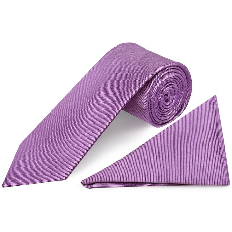 Lilac Silk Twill Classic Men's Tie and Pocket Square Set