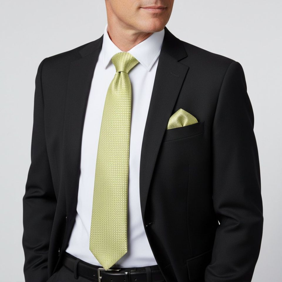 Sage Green Textured Classic Tie and Pocket Square Set