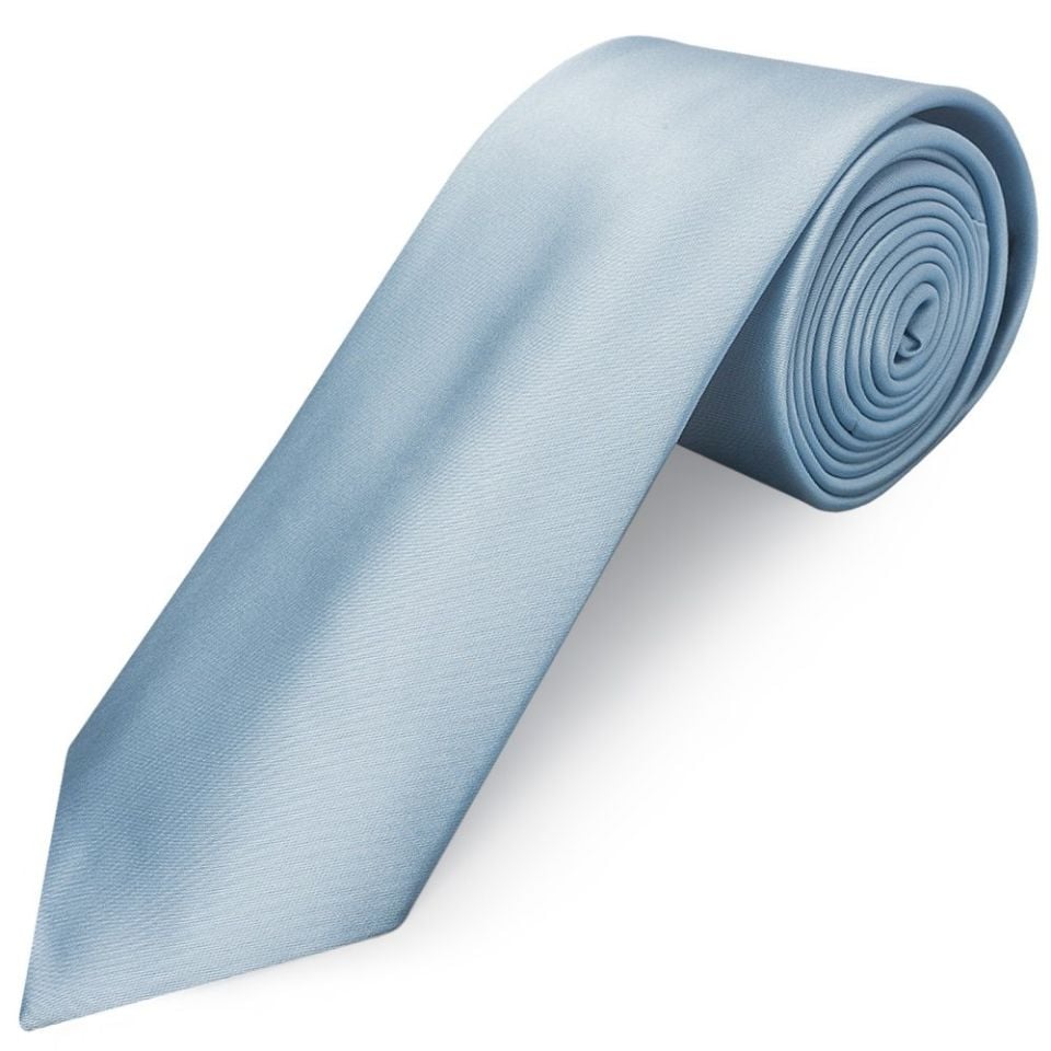 Plain Light Blue Satin Classic Men's Tie Pocket Square Set