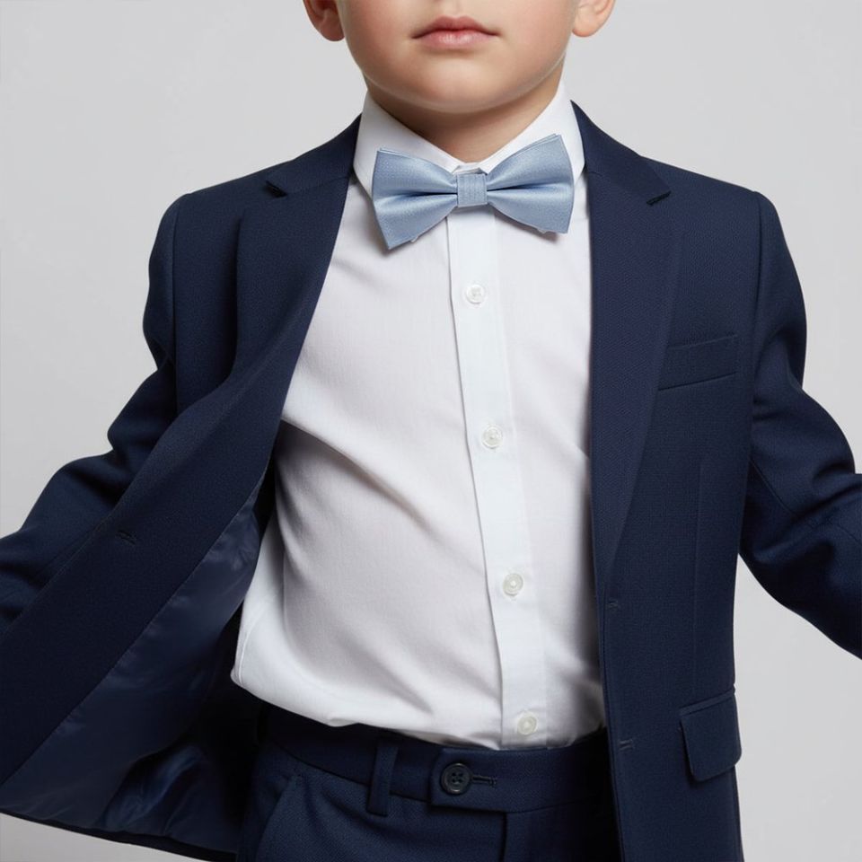 Pre Tied Dusty Blue Silk Boys Bow Tie Age 4-7