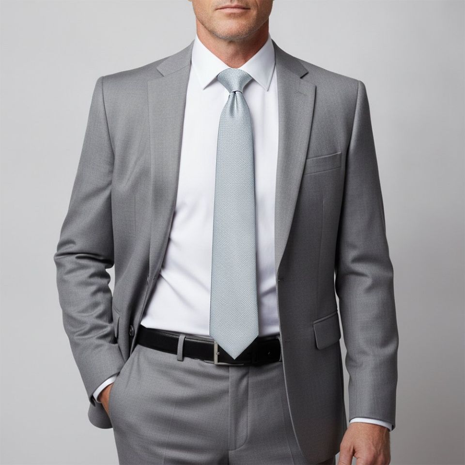 Plain Light Blue Textured Silk Classic Men's Tie