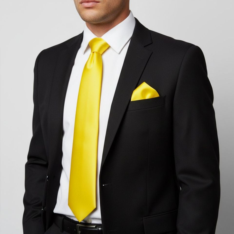 Sunshine Yellow Satin Classic Men's Tie and Pocket Square Set