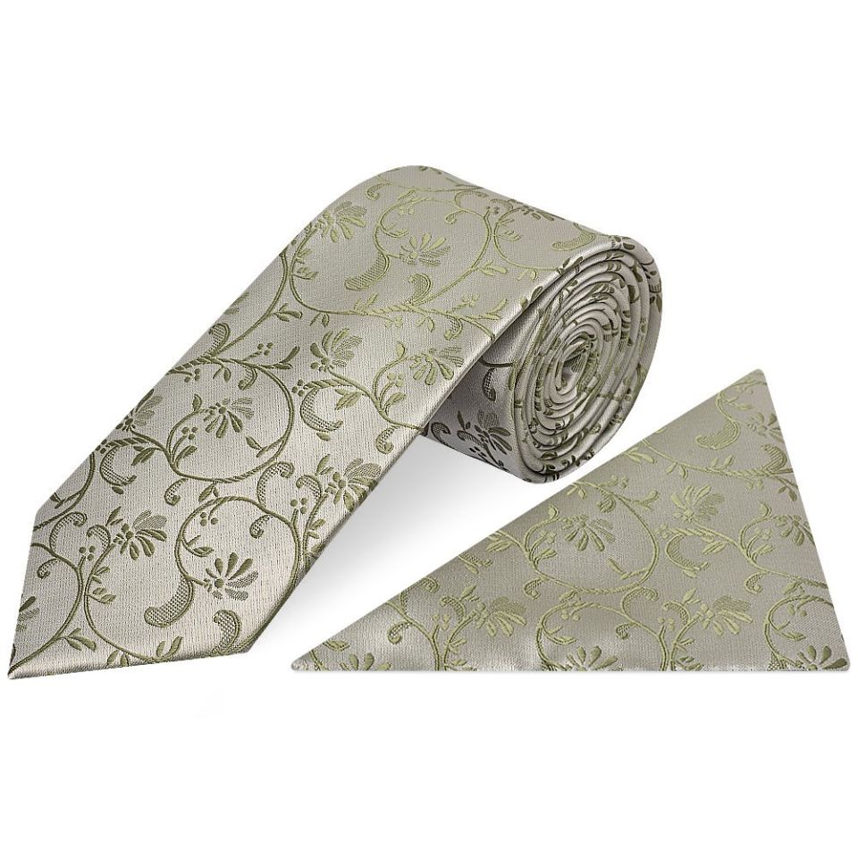 Dusty Sage Floral Classic Men's Tie and Pocket Square Set