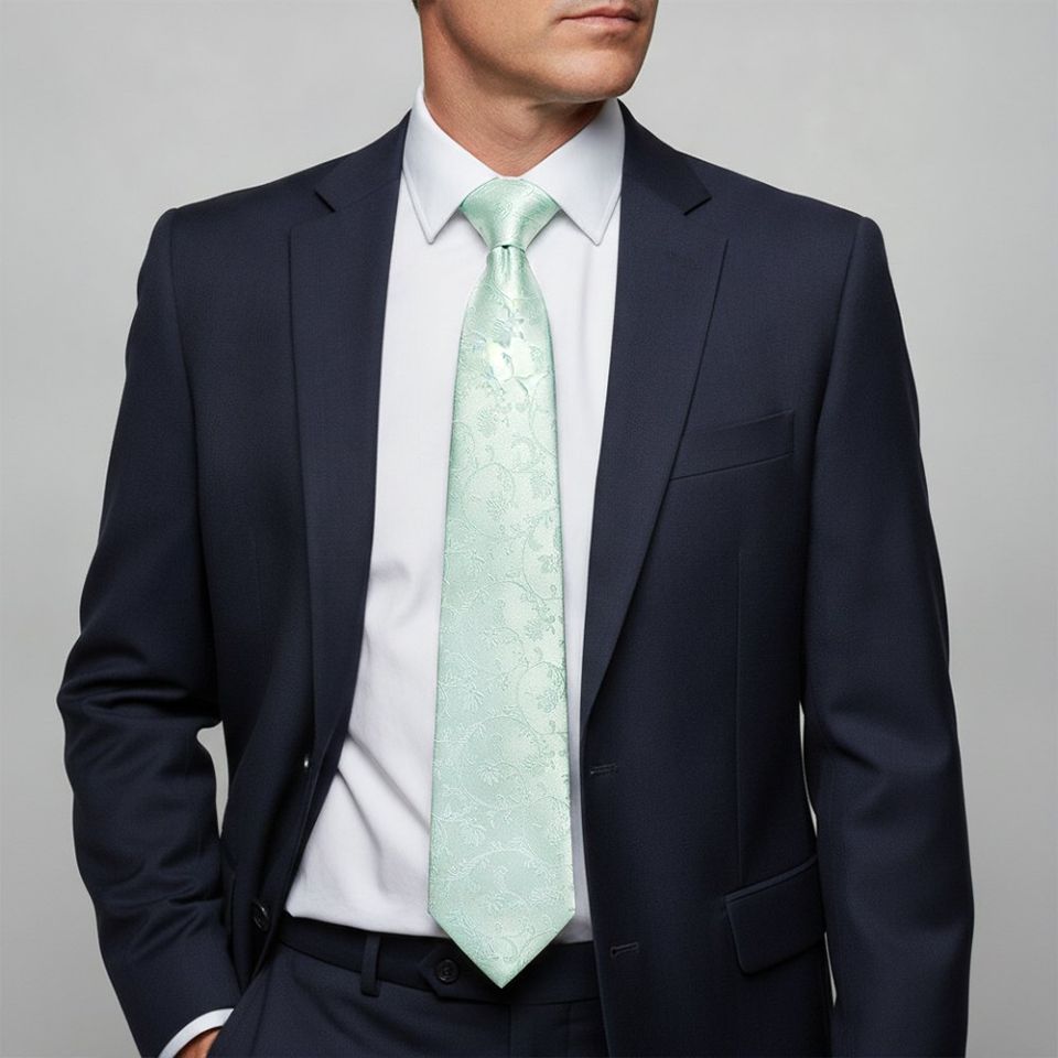 Mint Green Floral Classic Men's Tie