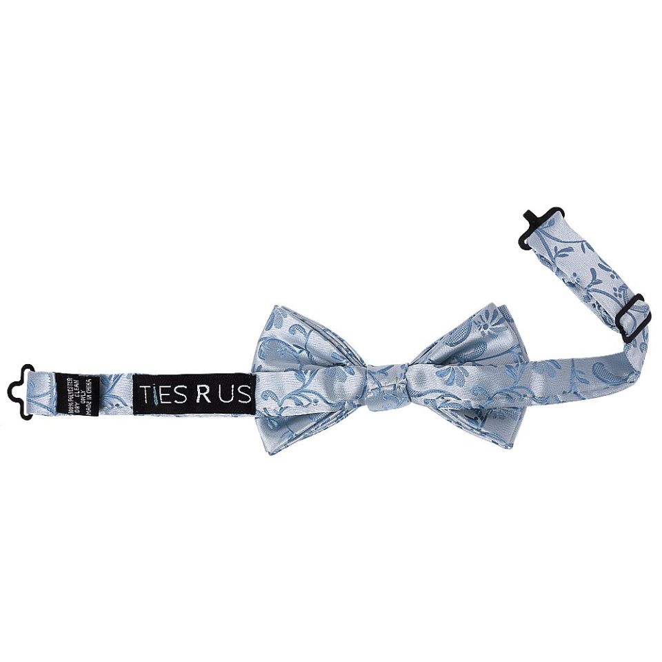 Pre Tied Dusty Blue Floral Boys Bow Tie and Pocket Square Set Age 4-7