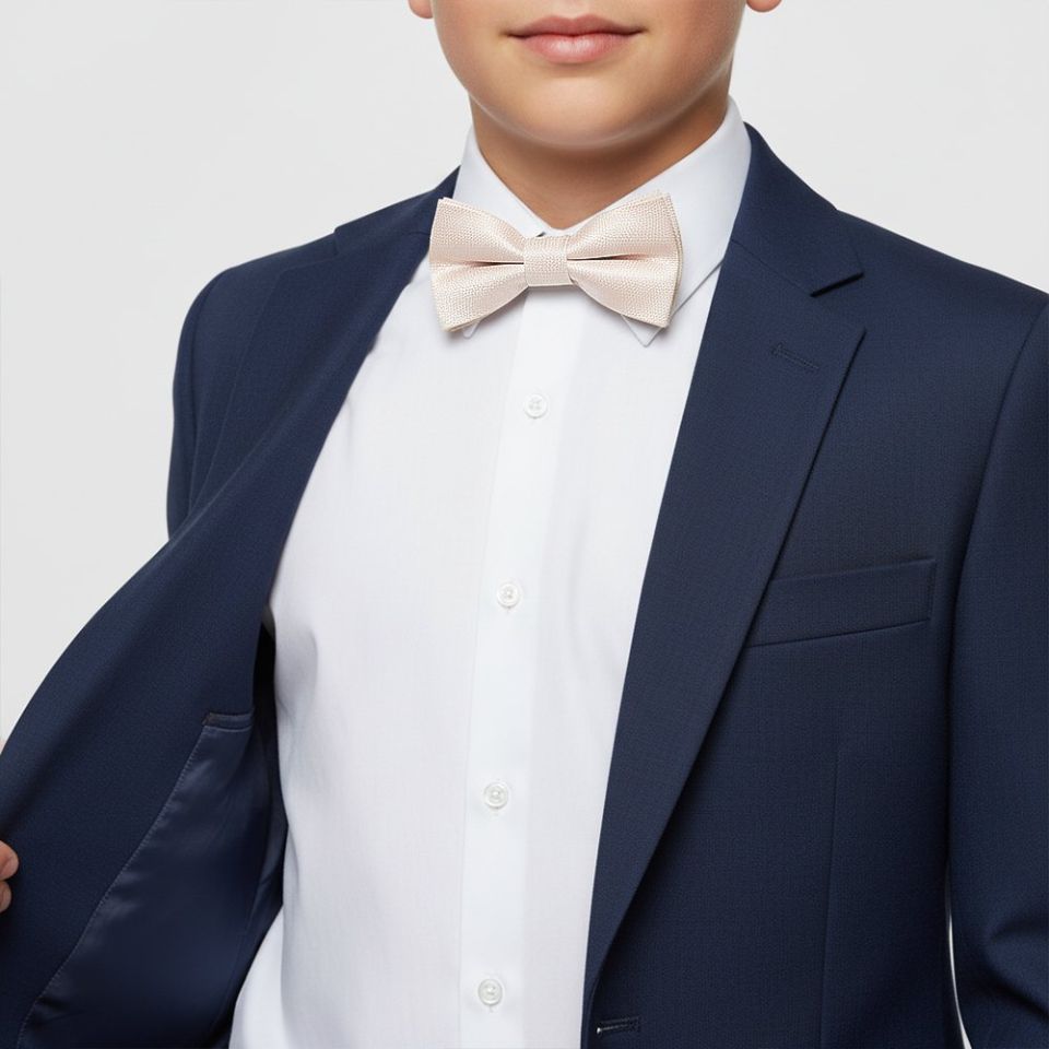 Pre Tied Blush Textured Silk Boys Bow Tie Age 8-11