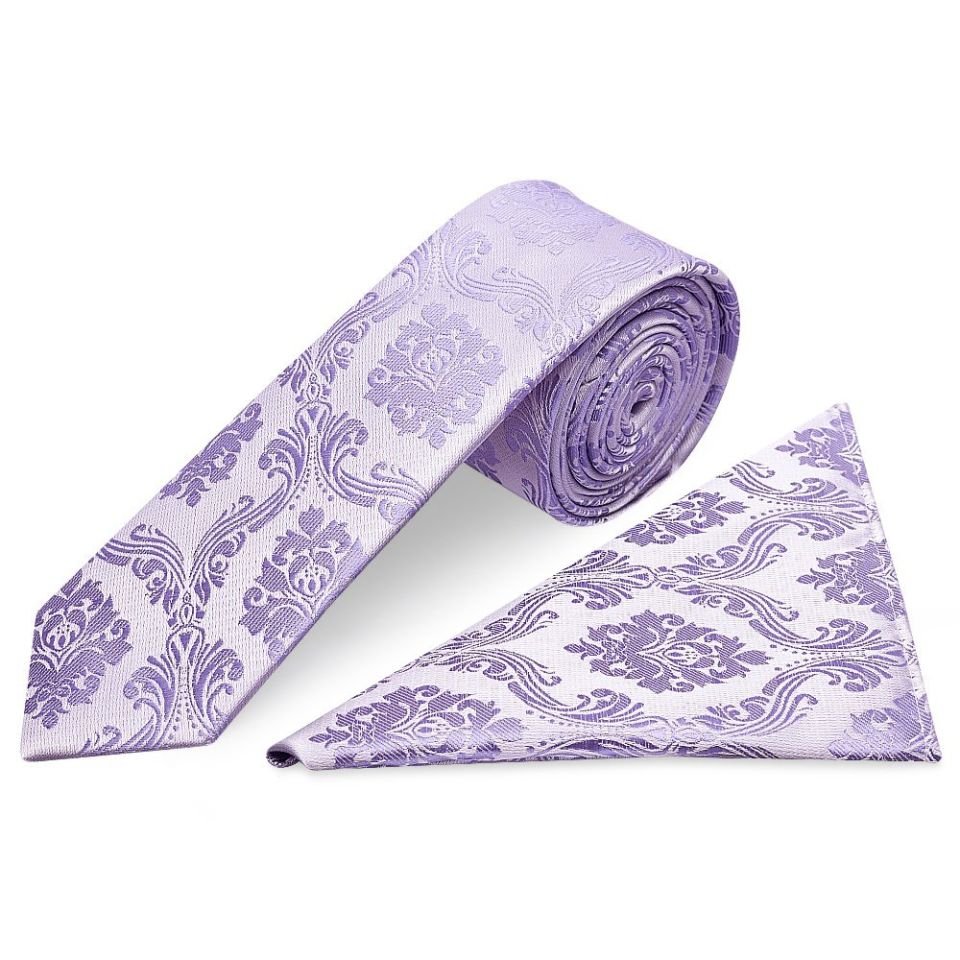Lilac Paisley Skinny Boys Tie and Pocket Square Set