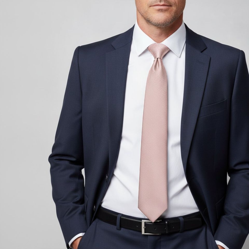 Plain Rose Gold Textured Silk Classic Men's Tie