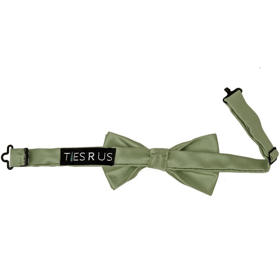 Pre Tied Plain Olive Green Satin Boys Bow Tie and Pocket Square Set Age 4-7