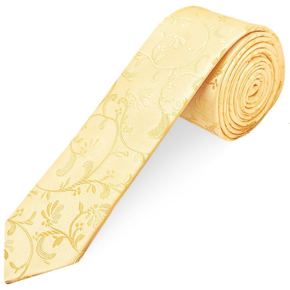 Gold Floral Skinny Boys Tie and Pocket Square Set
