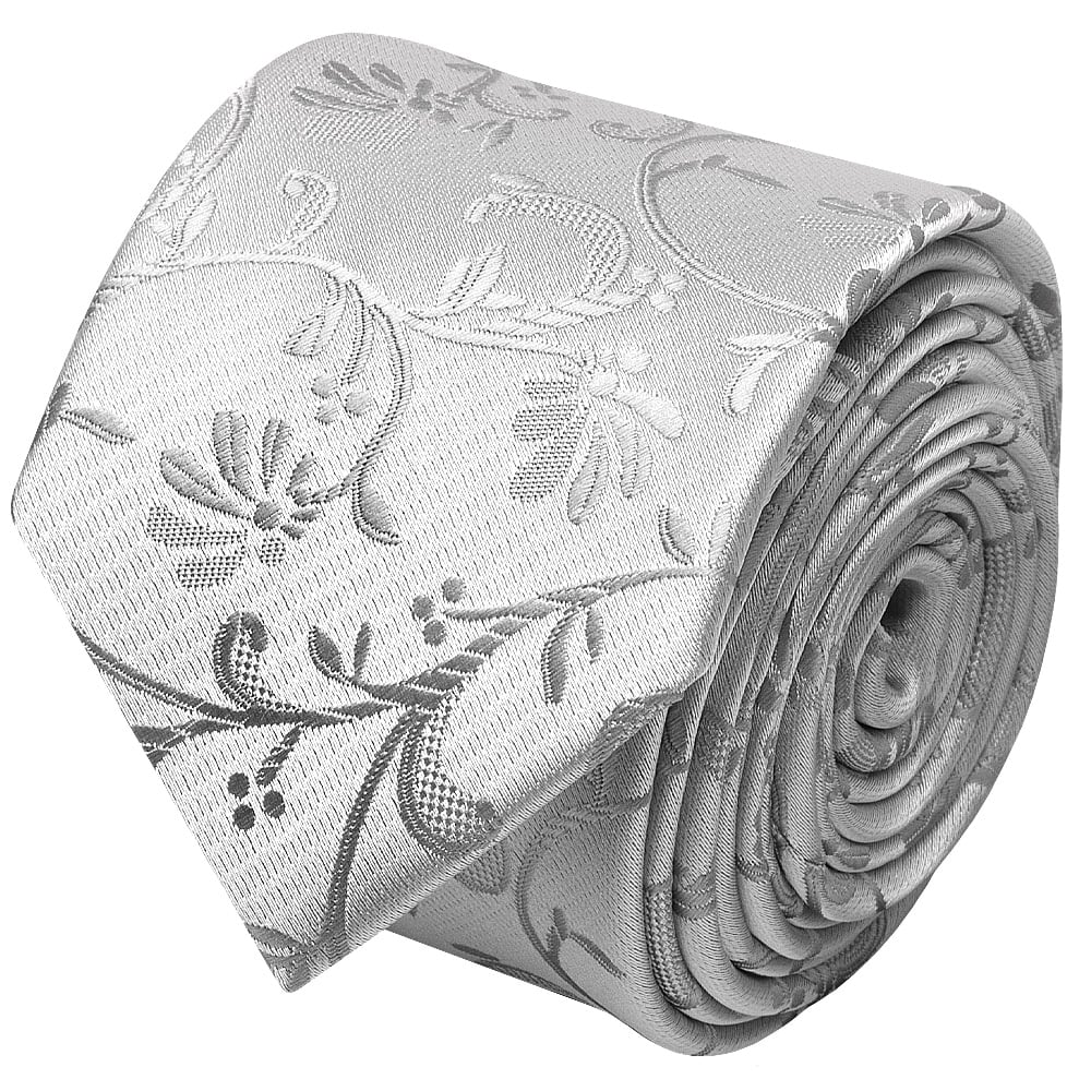 Silver Floral Skinny Men's Tie and Pocket Square Set