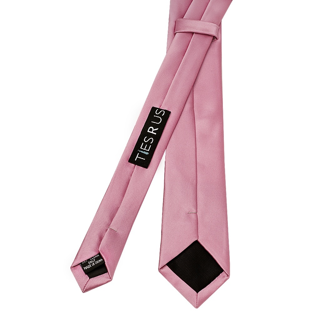 Plain Dusty Pink Satin Skinny Mens Tie and Pocket Square Set